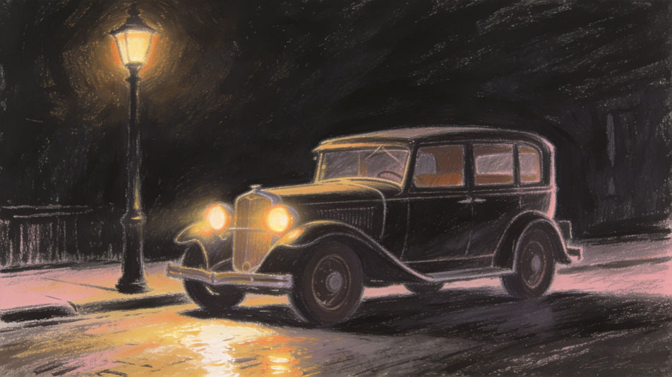 Vintage car on a night street