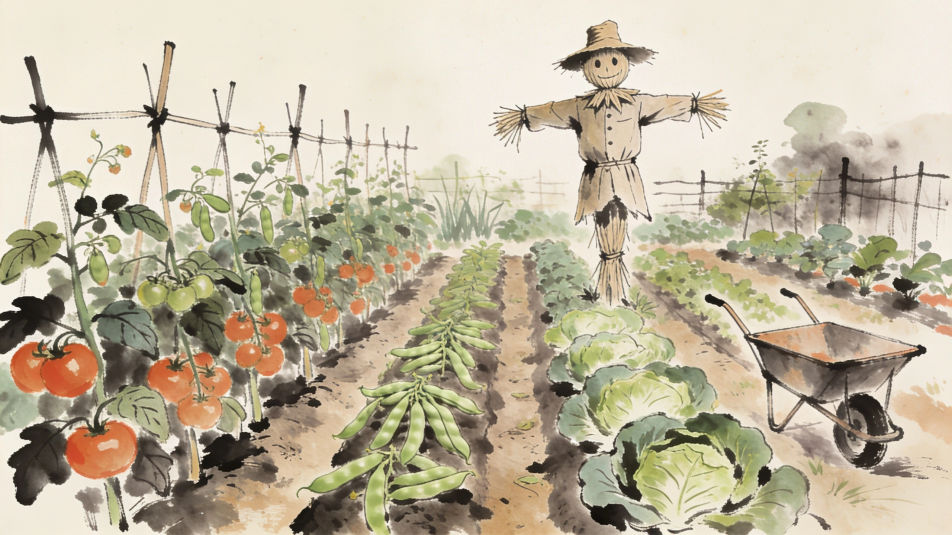 Vegetable garden rows
