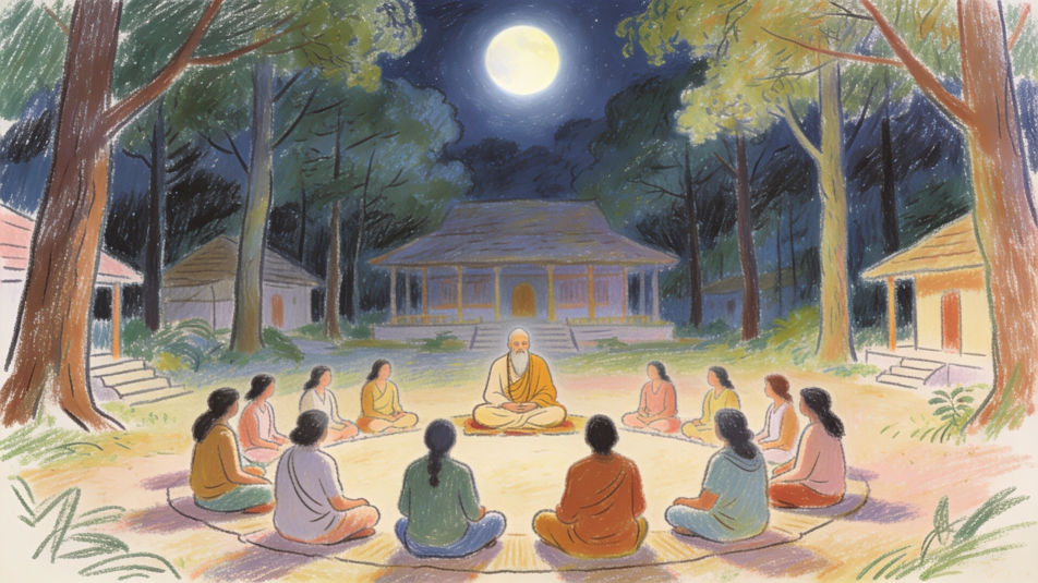 Ashram at full moon