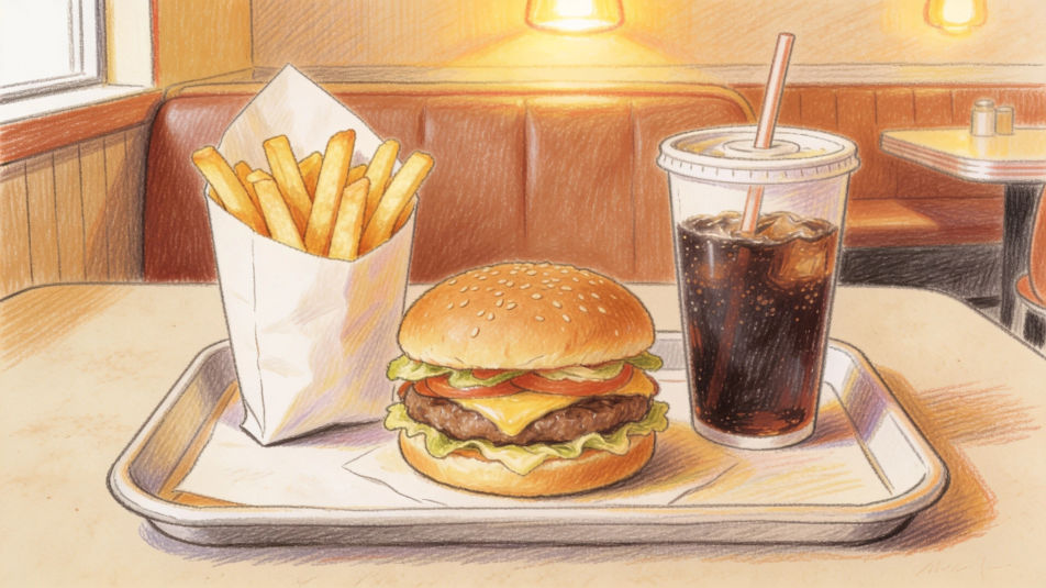 Burger and fries meal