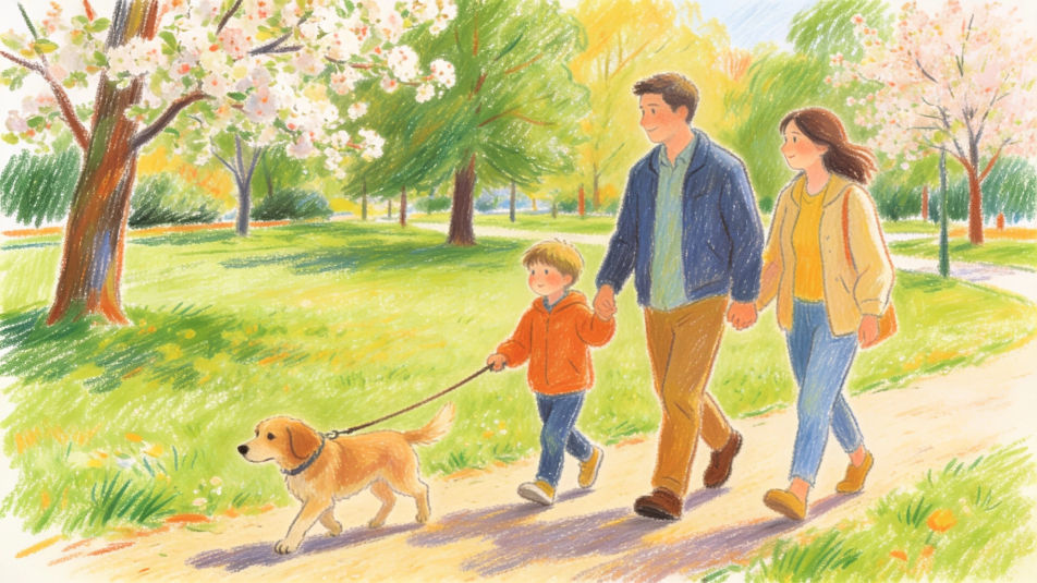 Family walk in the park