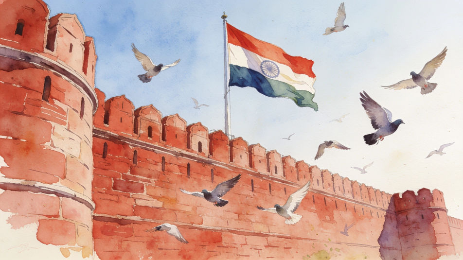 Tricolor over the fort wall