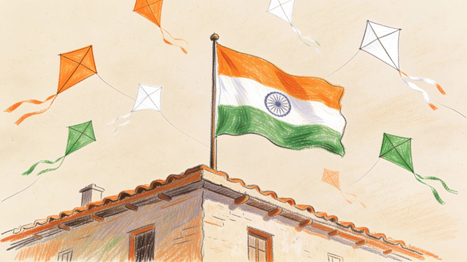 Flag and kites in the sky