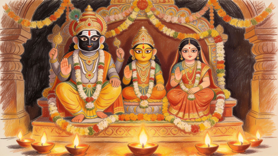 Three deities on the altar