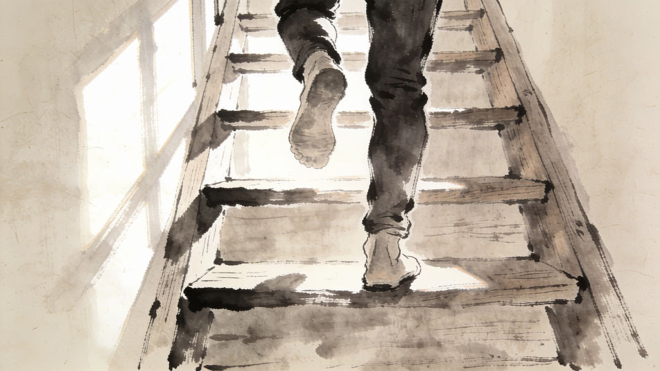 Legs on a staircase