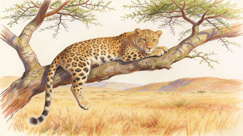 Leopard in an acacia tree
