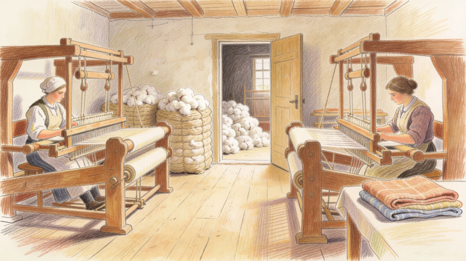 Workshop turning raw goods to cloth