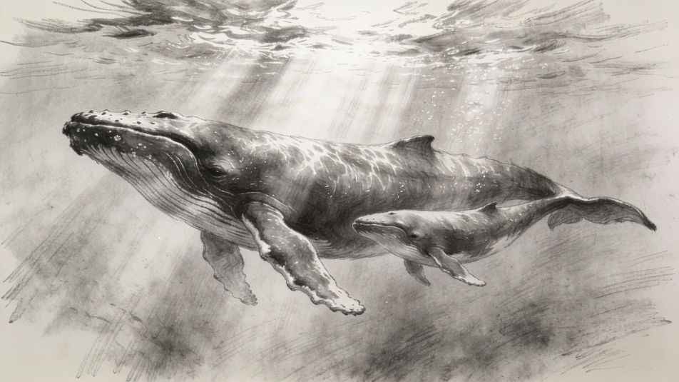 Whale and calf