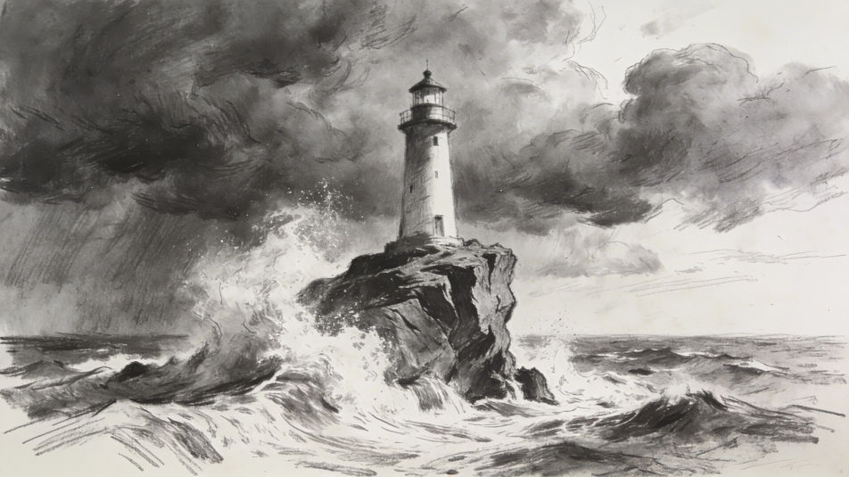 Lighthouse in heavy sea