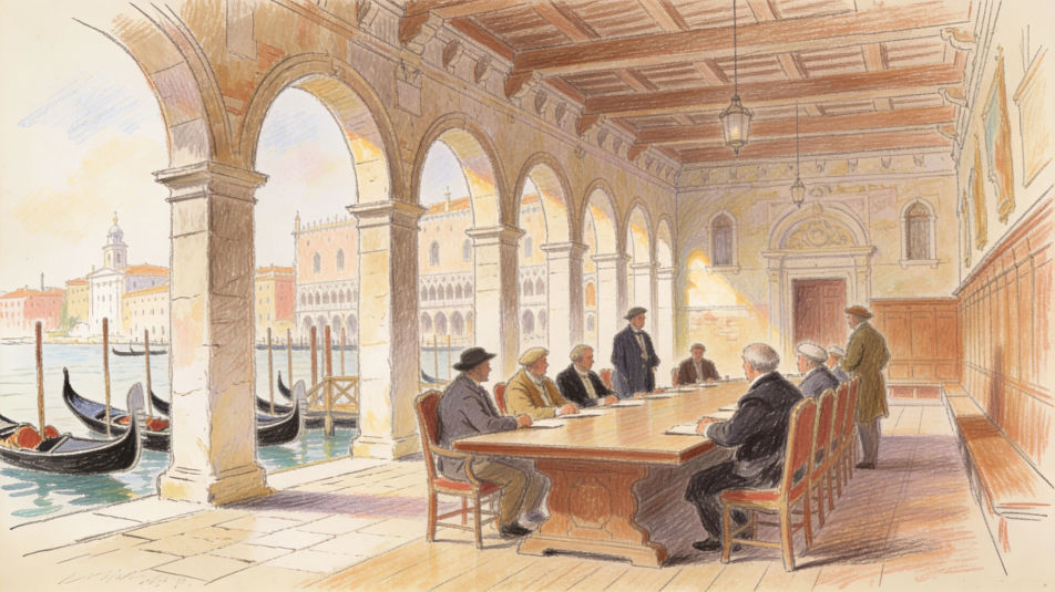 Merchant council in old Venice