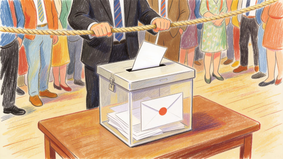 Ballot box and crowd