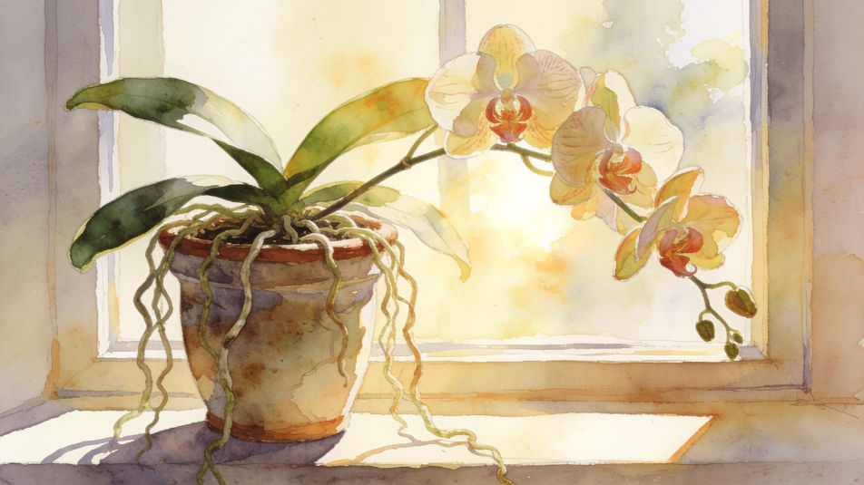 Potted orchid on a windowsill