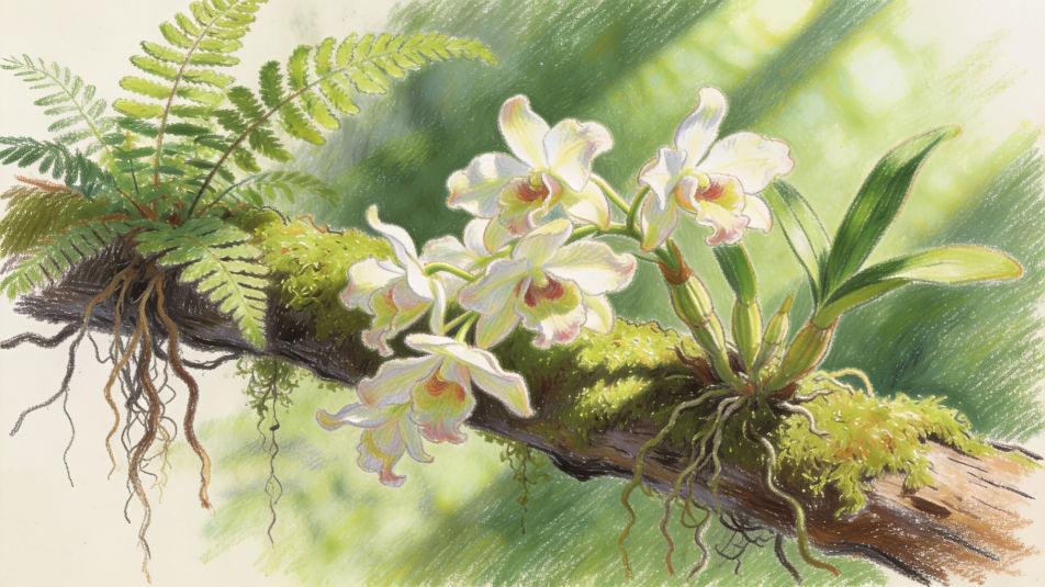 Orchids in a forest canopy