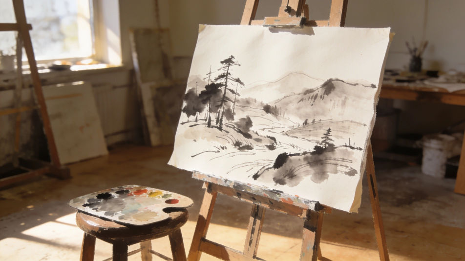 Easel in a sunny studio