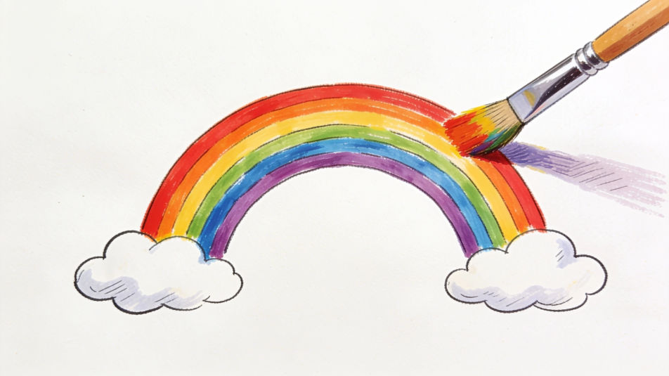Brush painting a rainbow