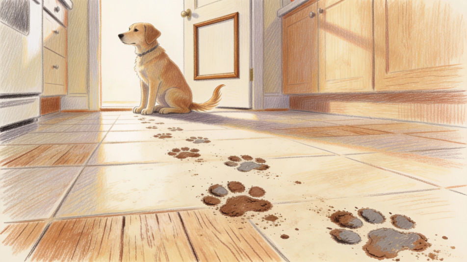 Muddy prints on a floor