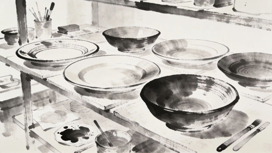 Pottery studio shelf