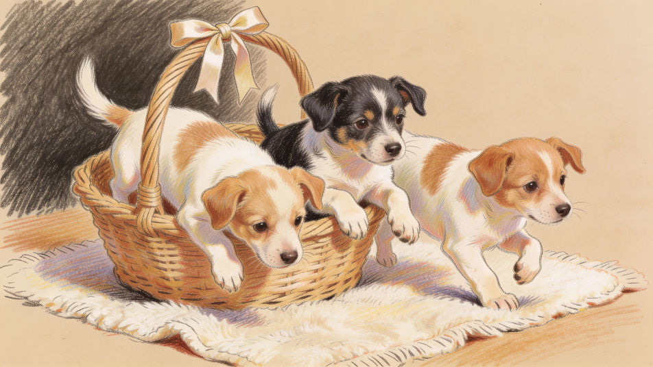 Puppies in a basket