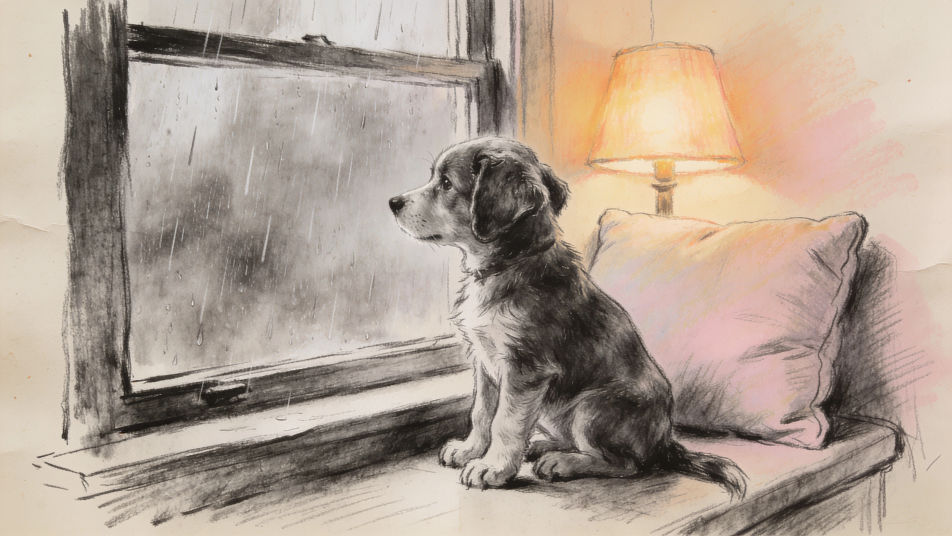 Rainy window pup