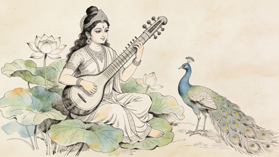 Peacock and veena