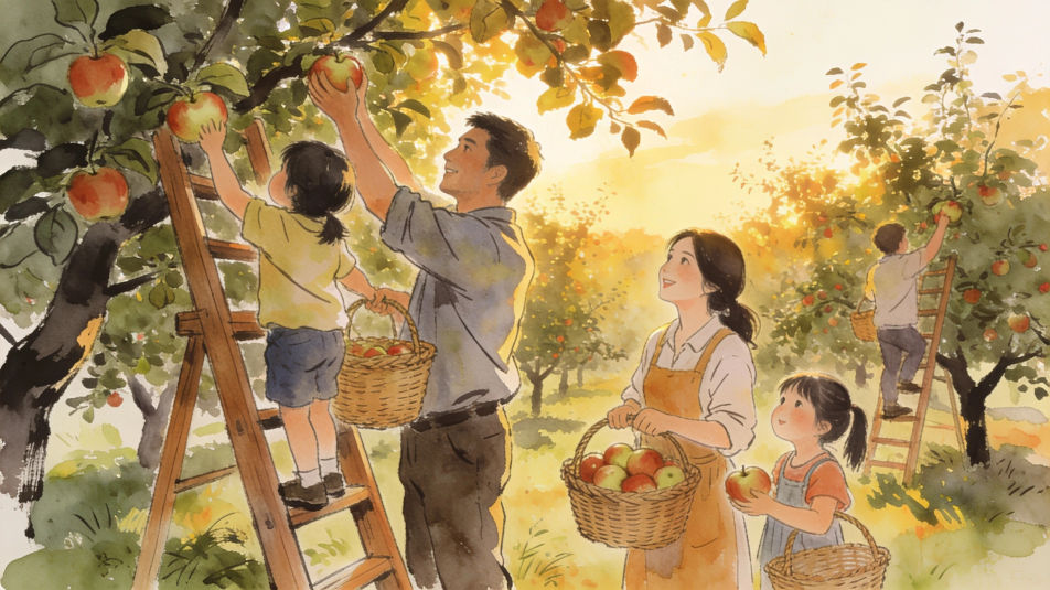 Apple picking in the orchard
