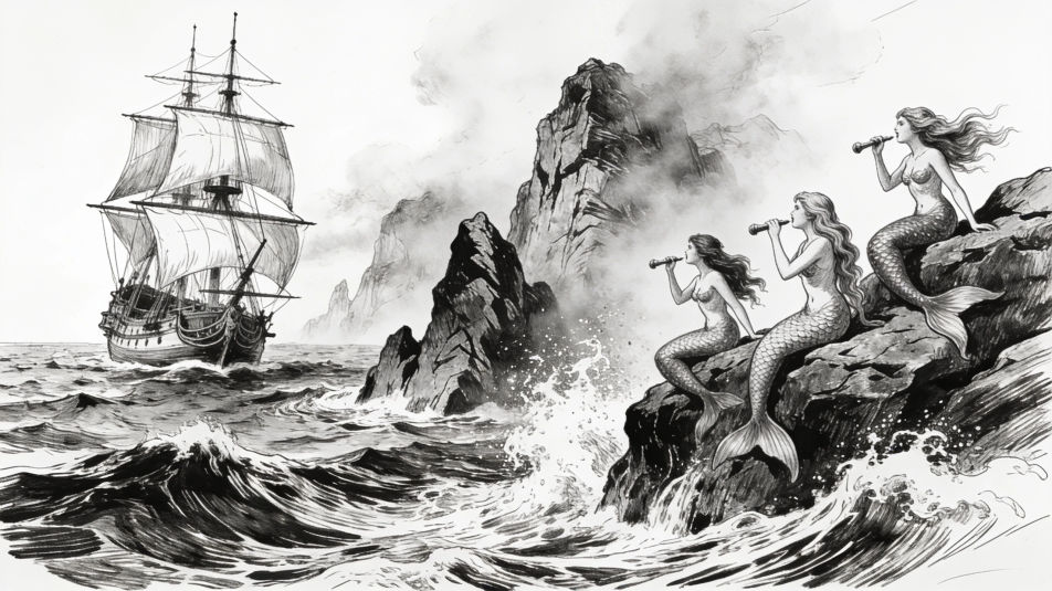 Ship passing the siren rocks