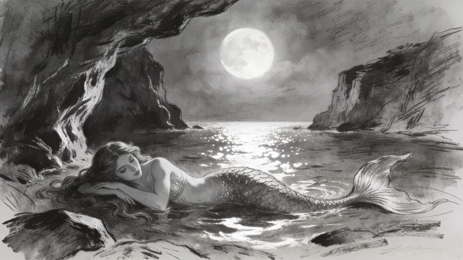 Siren in a moonlit cove
