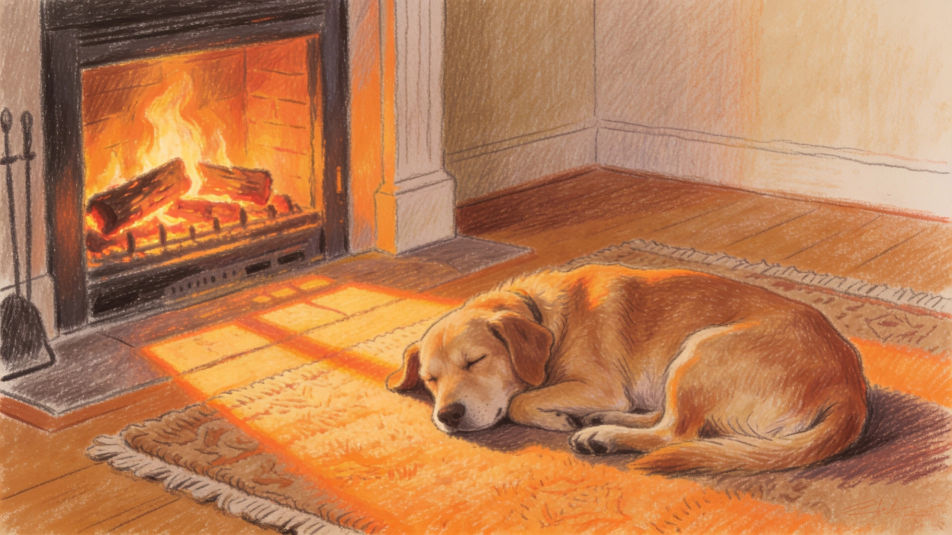 Dog by the fire