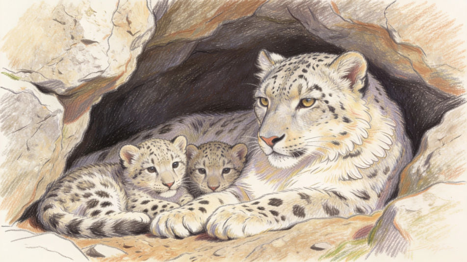 Mother and cubs in a den