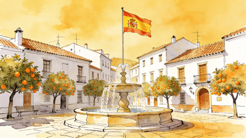 Flag over a plaza