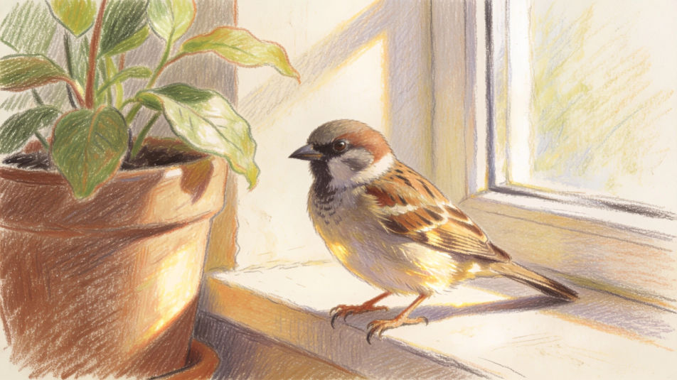 Sparrow on a window sill