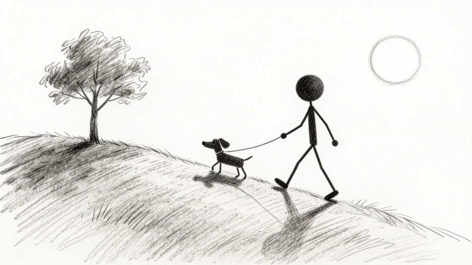 Stickman walking a dog