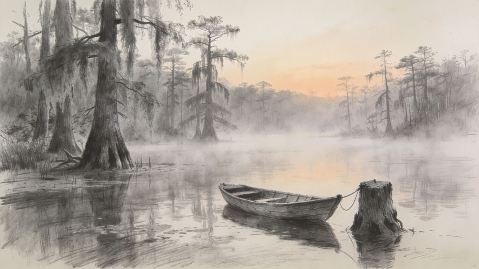 Fog over the swamp at dawn