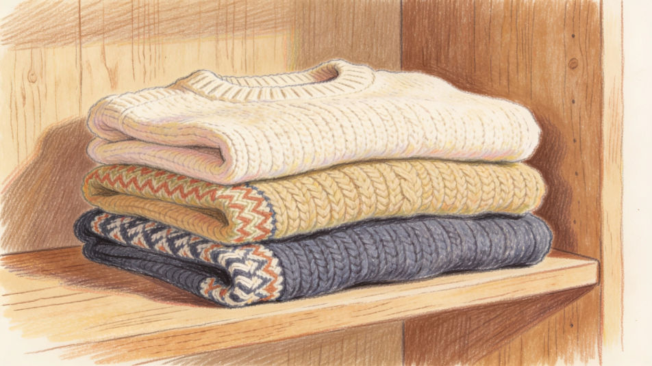 Folded stack on a shelf