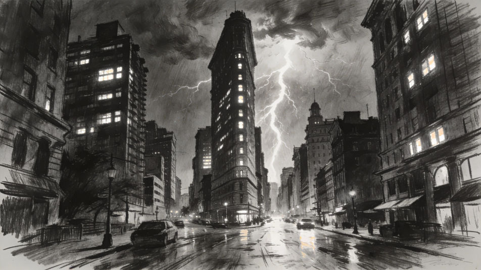 City skyline in a storm
