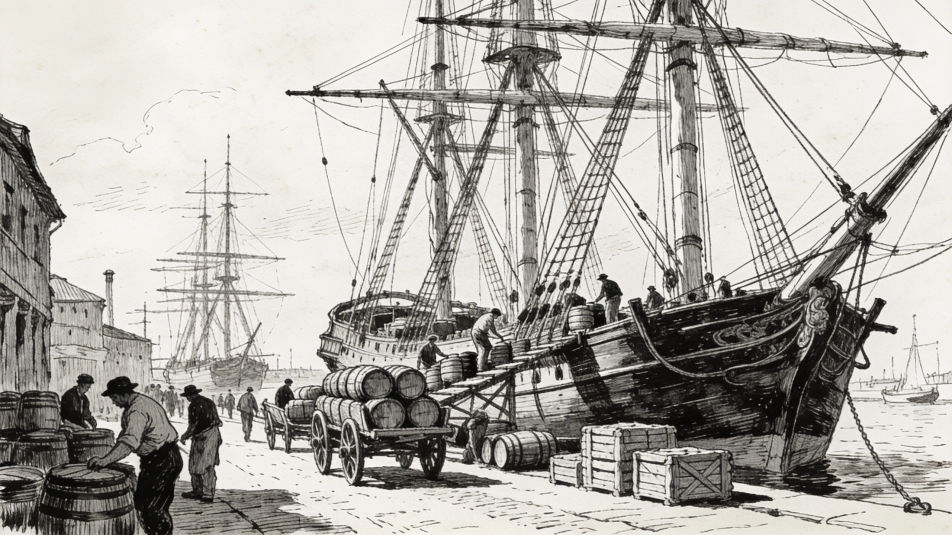 Busy harbor in the age of sail