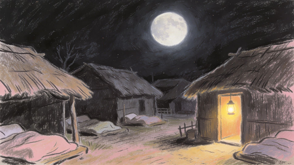 Night village under the moon