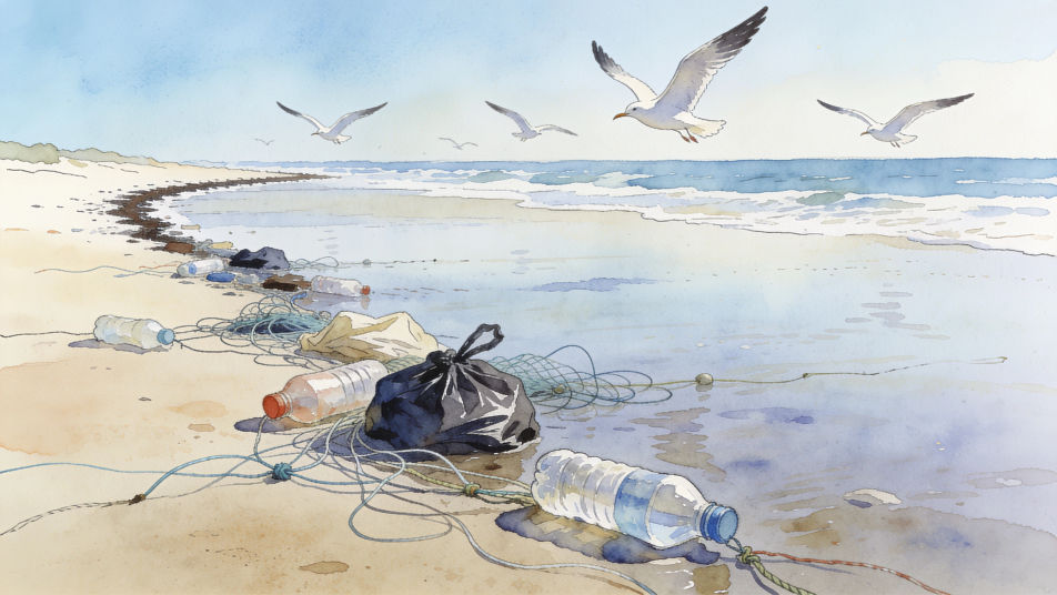 Beach covered in plastic