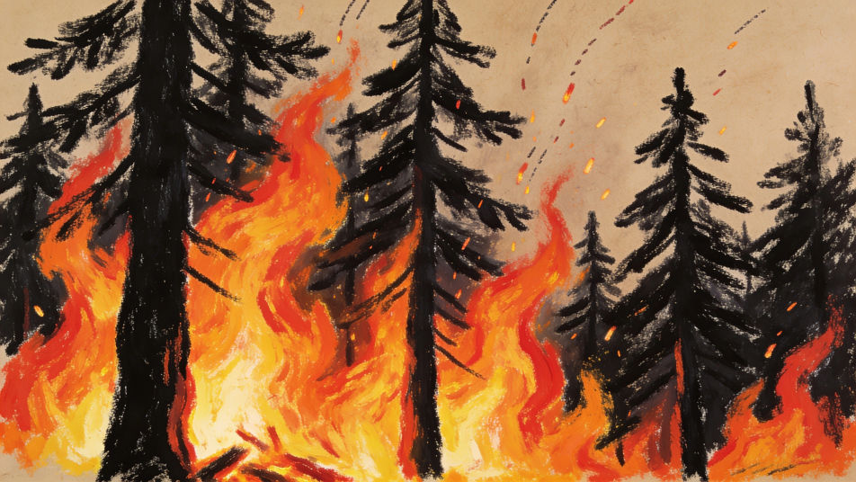 Fire front through pines