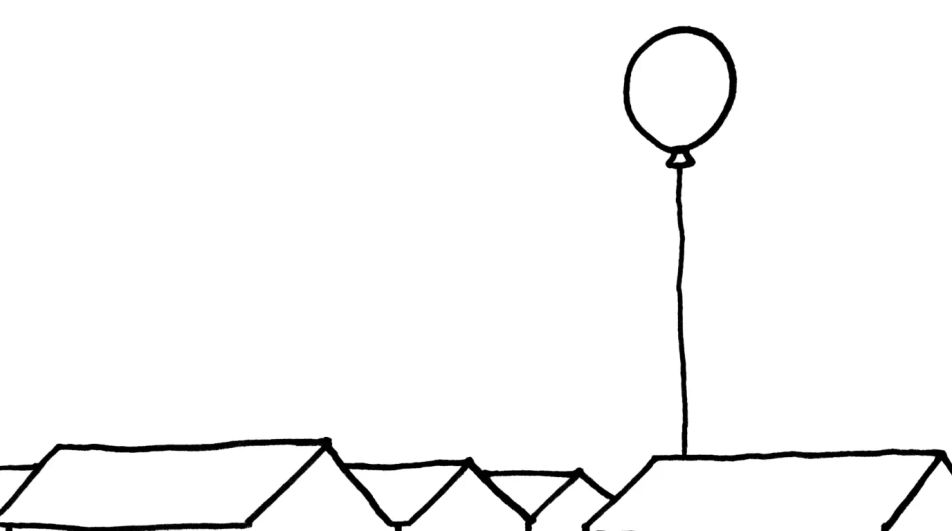 One balloon over the rooftops