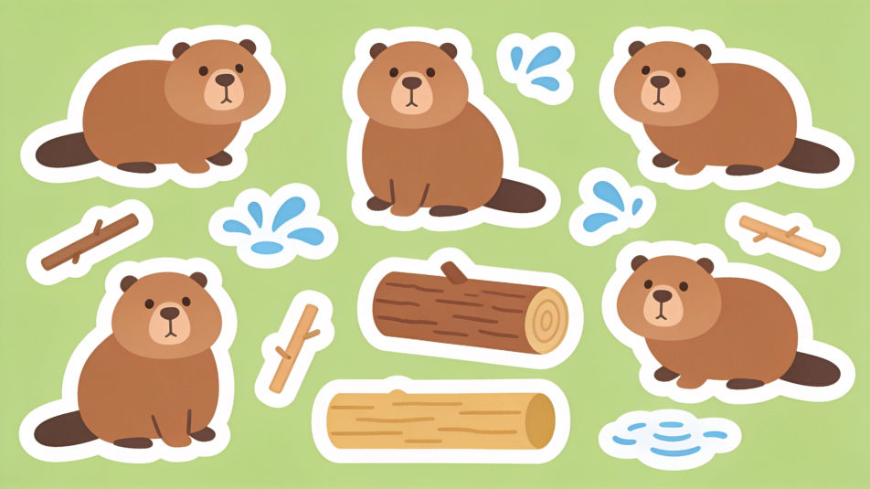 Sticker sheet of beavers