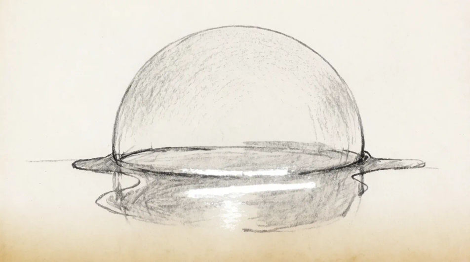 Bubble resting on a wet surface
