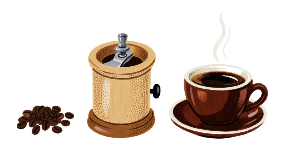Beans, grinder and cup