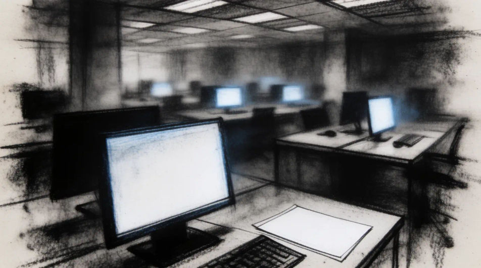 Computer in a dark office