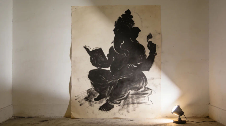 Silhouette against a lamp-lit wall