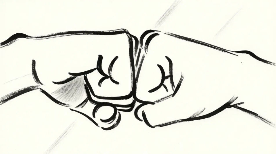 Bumped fists in close crop