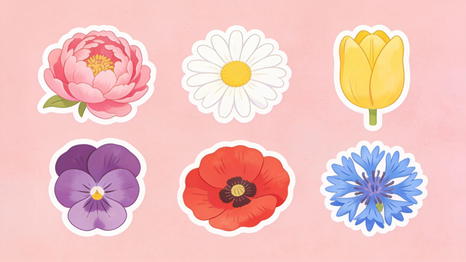 Six flower sticker sheet