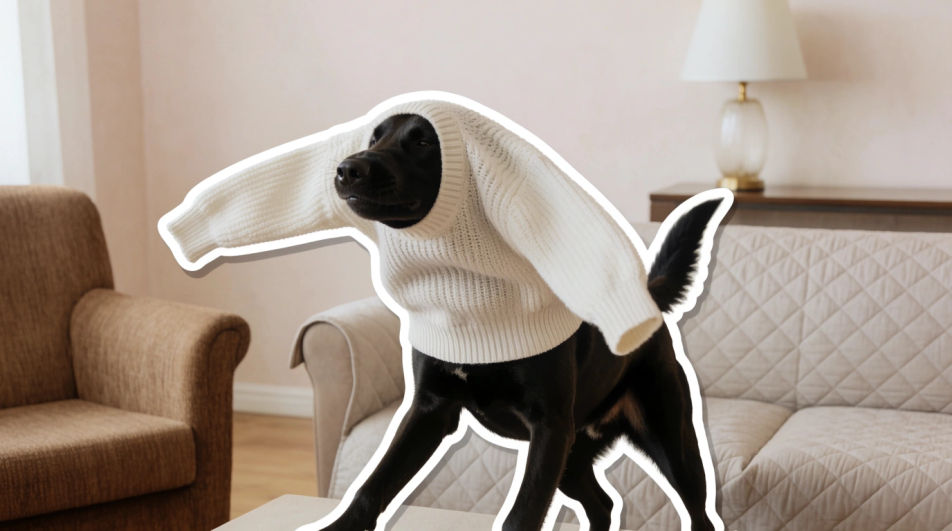 Dog stuck in a sweater