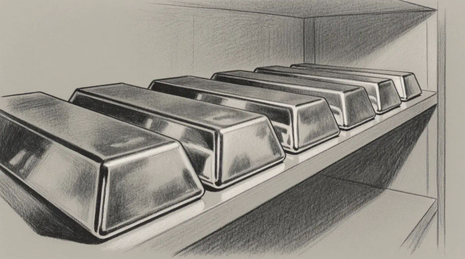 Gold bars on a vault shelf