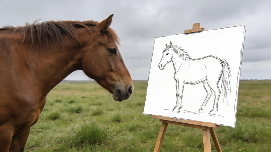 Horse meets its portrait